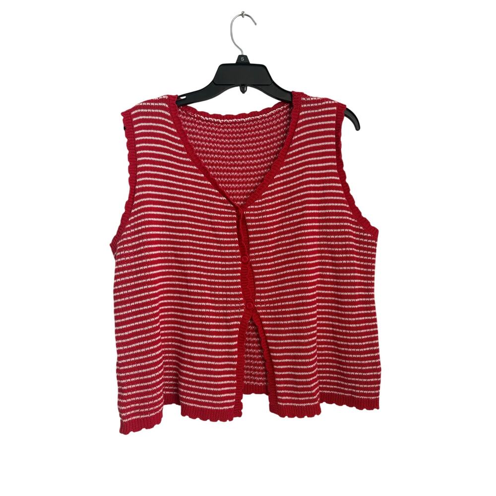 Womens Red Striped Lightweight Knit Sweater Vest Size XL
